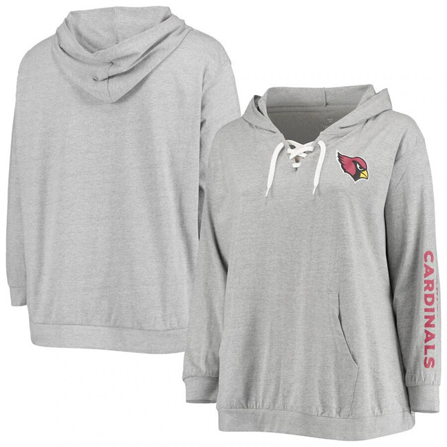 Women's Arizona Cardinals Heathered Gray Lace-Up Pullover Hoodie